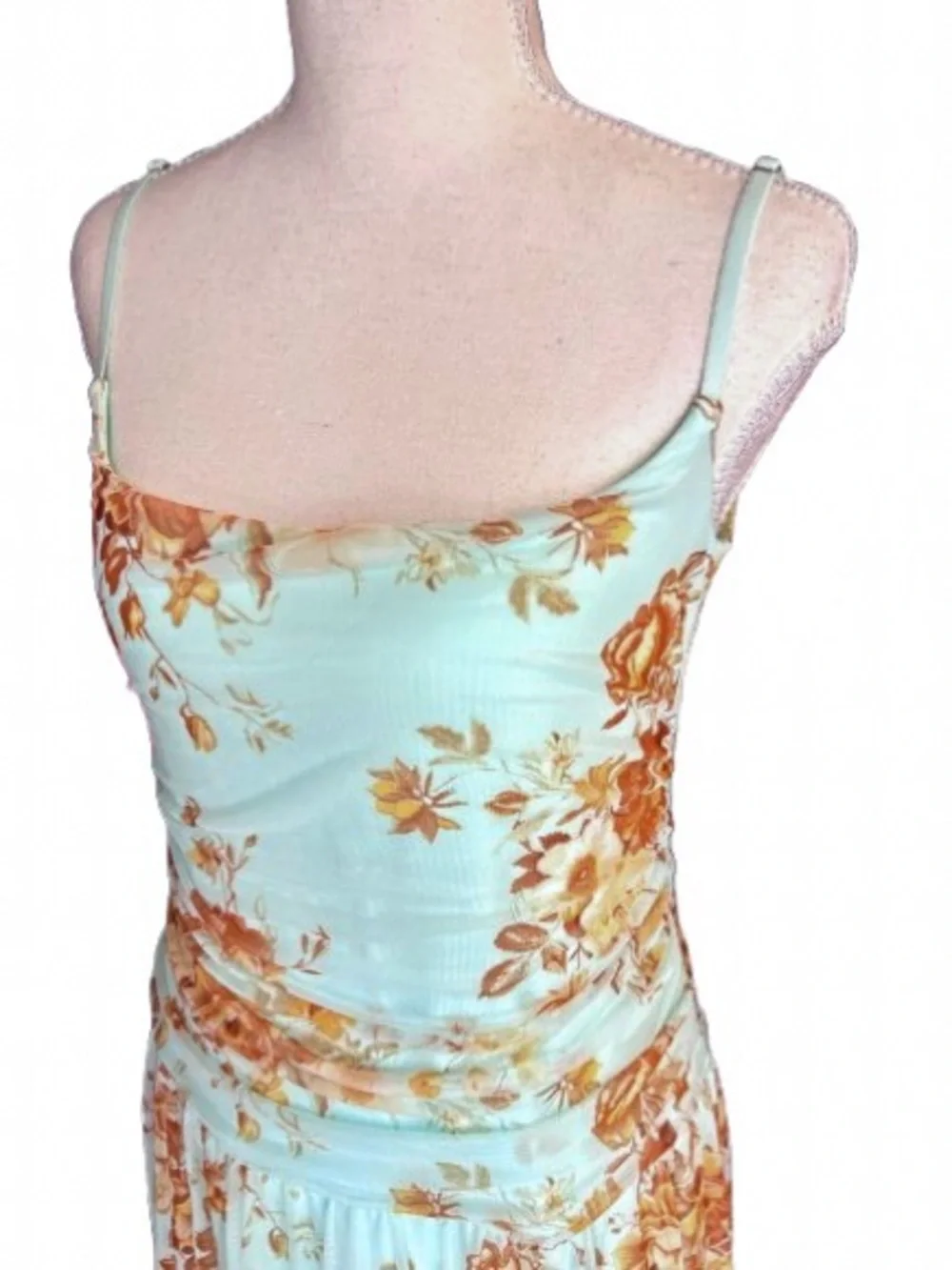 Sheer Abercrombie & Fitch Dress Mint Green Floral Illusion Medium Maxi Mesh Boho